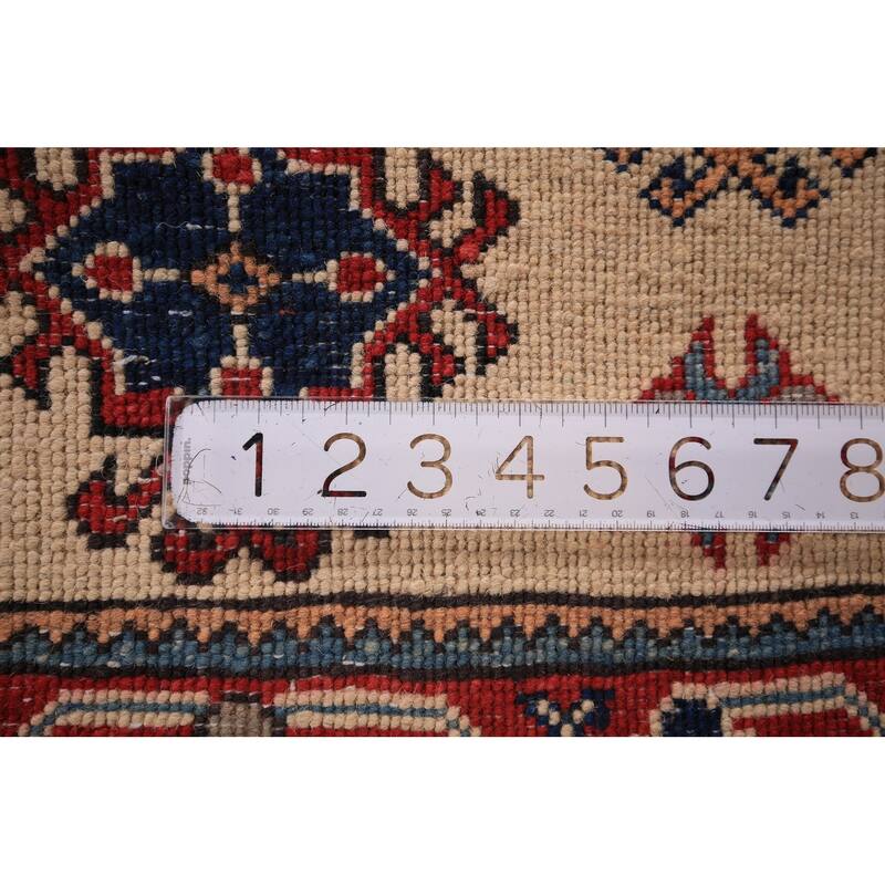 Ivory Geometric Kazak Oriental Foyer Rug Hand-Knotted Wool Carpet - 2'0" x 3'0"
