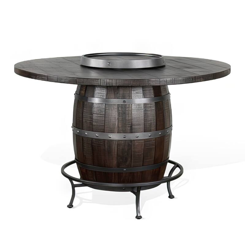 Flint Counter Height Pub Table, Metal Accent Barrel 54 Inch Dark Brown
