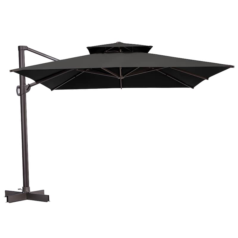 11' Patio Cantilever Offset Umbrella 360 degrees Rotation Square Double Canopy