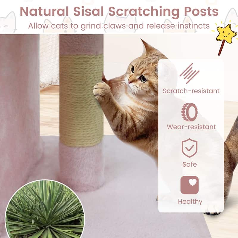 Gymax 25.5'' Cat Tree w/ 2 Large Condo Padded Top Perch Sisal
