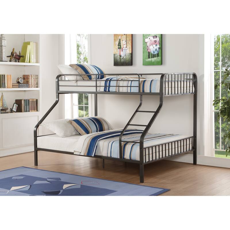 Gunmetal Finish Twin XL/Queen Metal Bunk Bed with Slat System and Built-In Ladder - Gunmetal