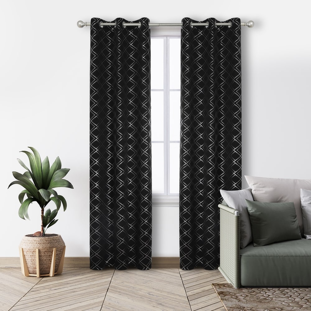 Deconovo Silver Geometric Curtain Panel Pair(2 Panel)