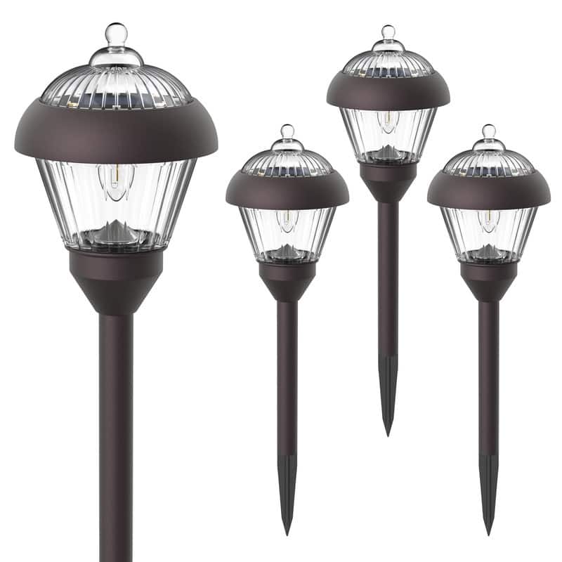 Solar Powered Bronze Metal Pathway Lights, Waterproof Outdoor Landscape Lighting for Garden - 4 Pack