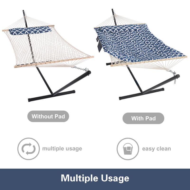 Hammock Double Hammock with Stand, Two Person Cotton Rope Hammock