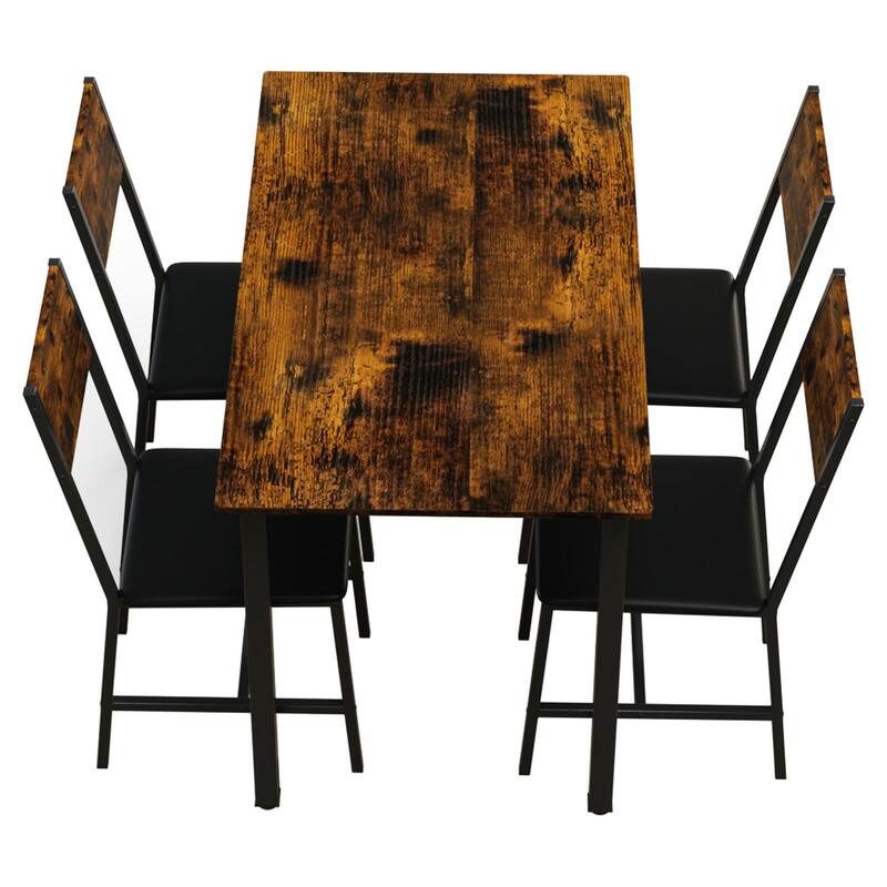 Modern 5-Piece Dining Table Set with 4 Chairs, Kitchen Table Set with Resists Scratche Tabletop for Dining Room - Dark Walnut