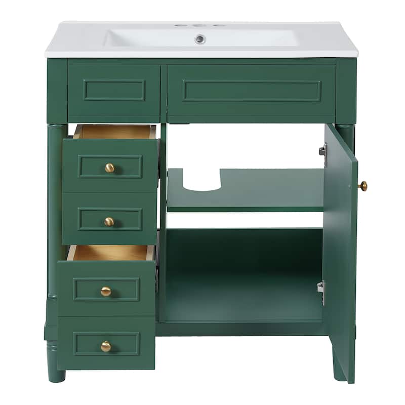 30" Undermount Ceramic Sink Bathroom Vanity, Soft-Closing Door Bathroom Storage Cabinet with 2 Drawers
