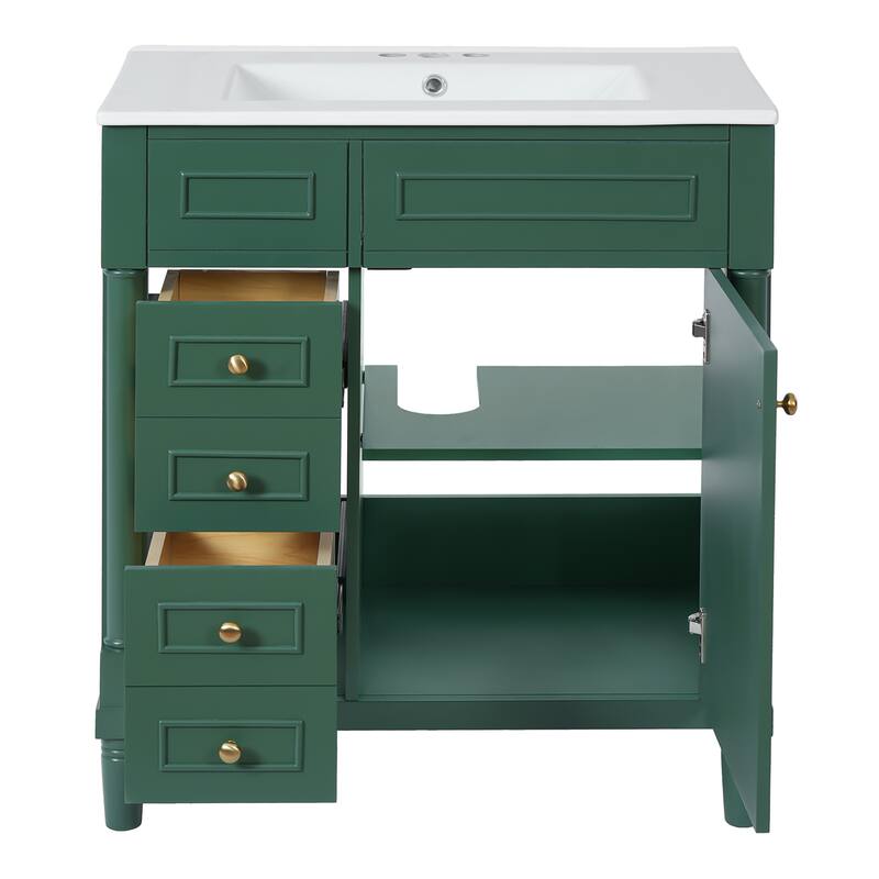 GDFStudio - Briarton Modern Freestanding Bathroom Vanity with Ceramic Sink and 2 Storage Drawers & Soft-Closing Door - 30'W