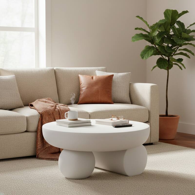 Christopher Knight Home - Obsidian Modern Sculptural Round Coffee Table - White