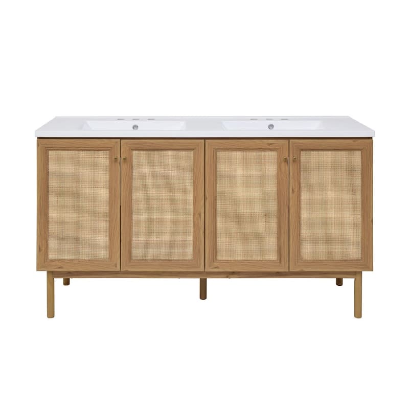 Swiss Madison SM-BV666D-3 Classe 59" Free Standing Double Basin Vanity - Golden Oak / White - Oak Finish
