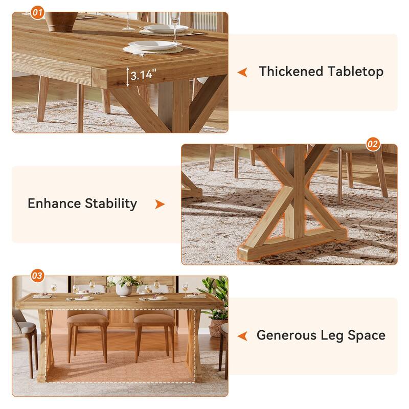 63" Long Solid Wood Dining Table, Rectangular Kitchen Table