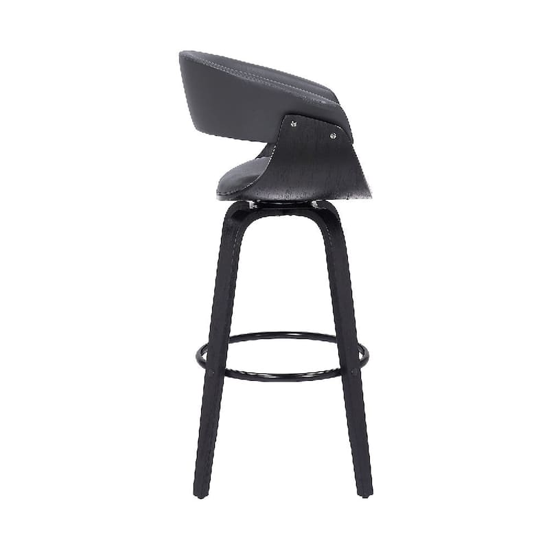 26 Inch Swivel Faux Leather Barstool with Curved Open Back, Brown