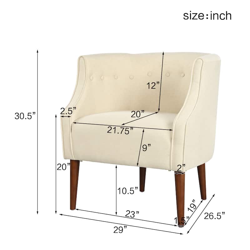 Fabric Club Chair Side Chair Reception Chair Office Chair Beige Padded Chair Leisure Chair with Wood Legs
