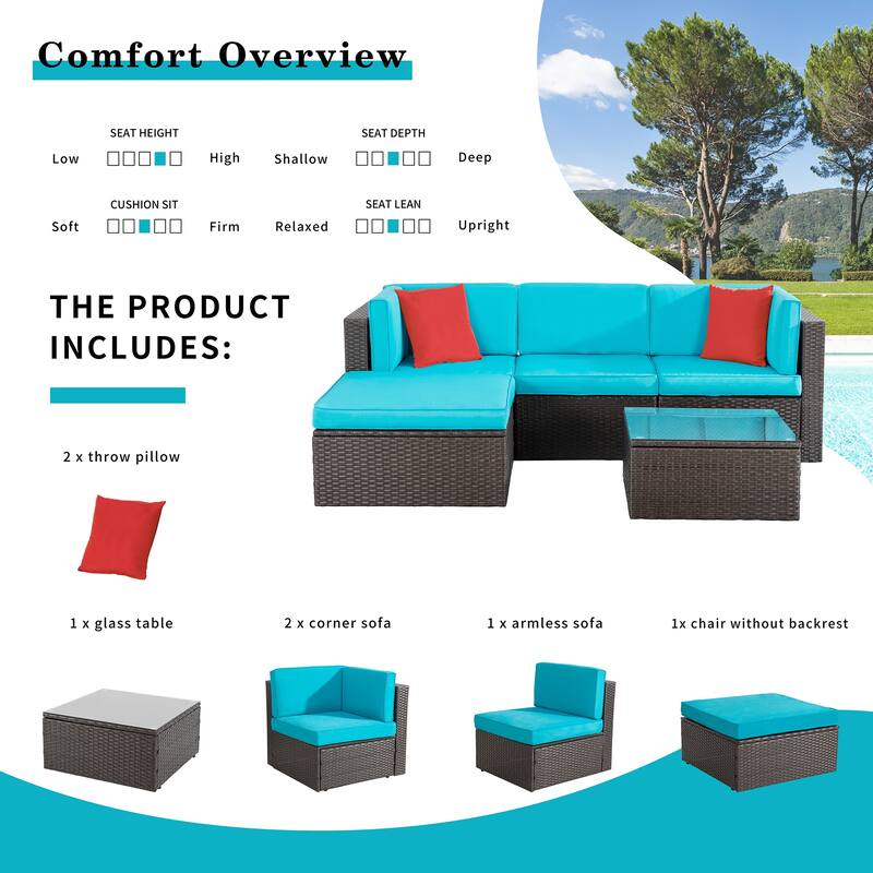 Futzca 5-Piece PE Wicker Outdoor Patio Furniture Set