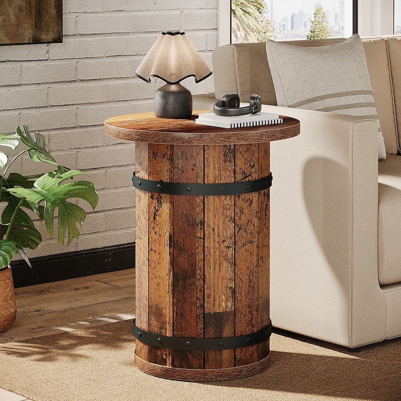 Round Industrial Side Table with Sturdy Base - 1-Piece - Brown