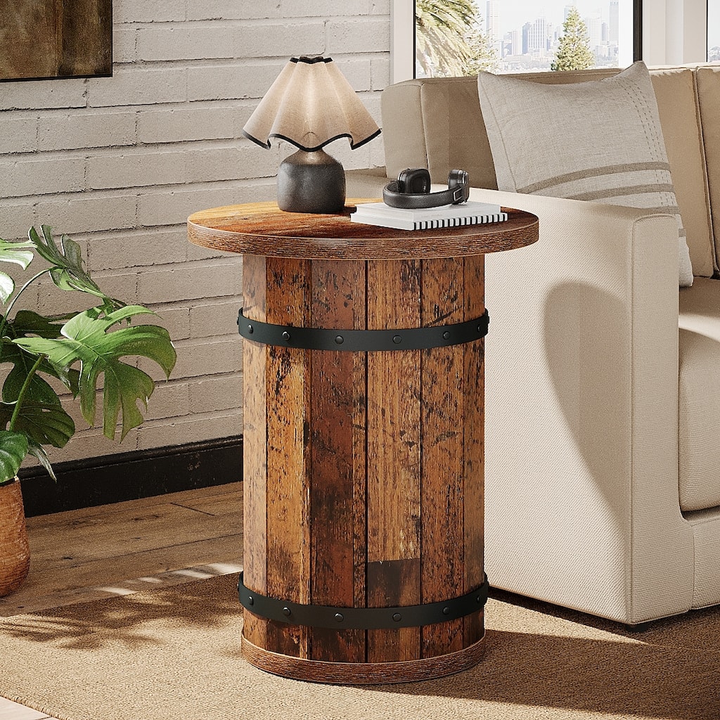 Round Industrial Side Table with Sturdy Base