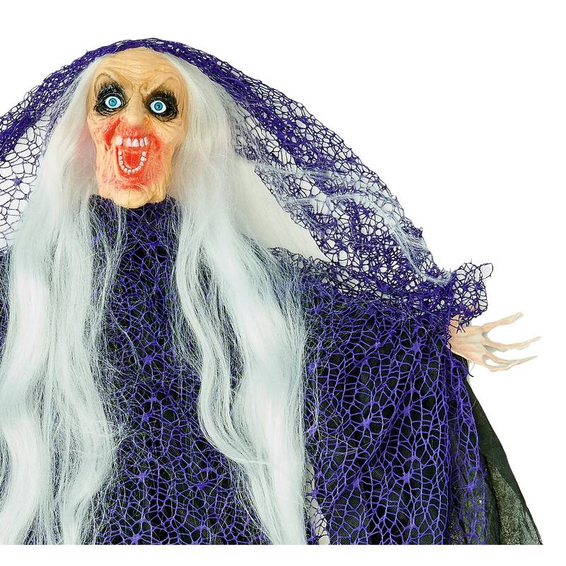 47" Halloween Light Up Eyes Witch on Stake with Purple Fish Net