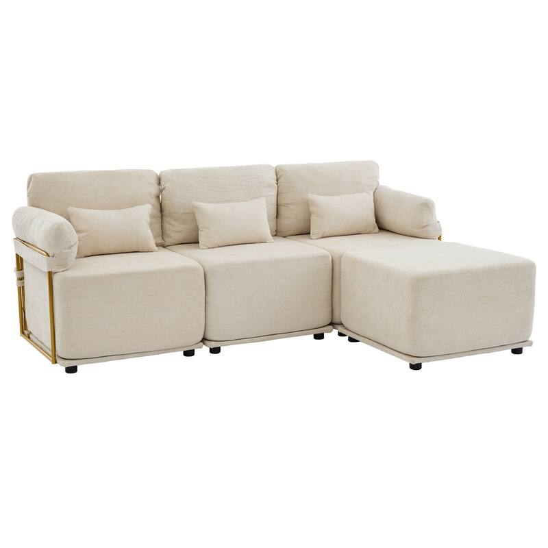 XINMICS Modular Sectional Sofa L Shaped Couch, 3 Seat Sofa Set with Ottoman, Chenille Fabric