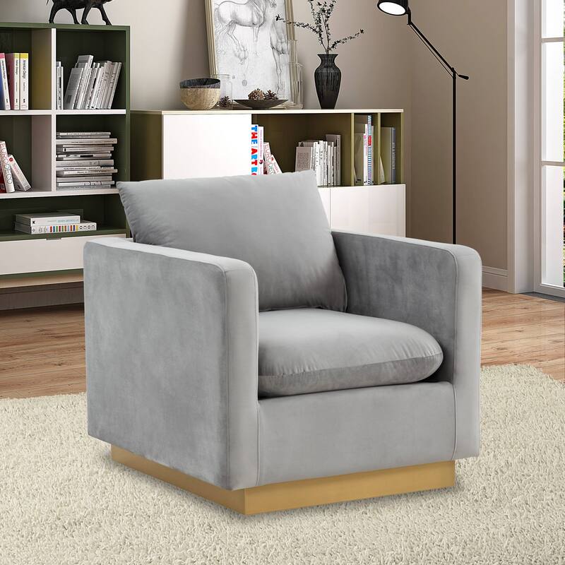 Nervo Velvet Modern Single Seater Sofa, Accent Arm Chair with Gold Stainless Steel Square Base for Living Room & Bedroom - 32.67