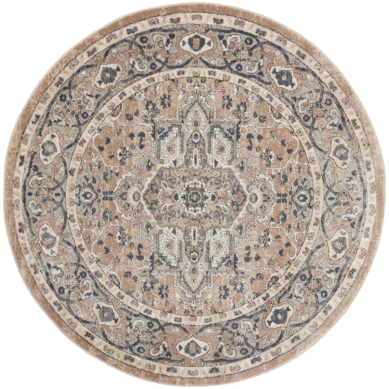 Nourison Concerto Classic Persian Medallion Area Rug. - 5'3" Round - Beige/Gray
