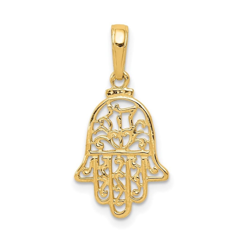 Curata 14k Yellow Gold Solid 18" Chamseh Pendant Necklace - 22.9x12.2mm