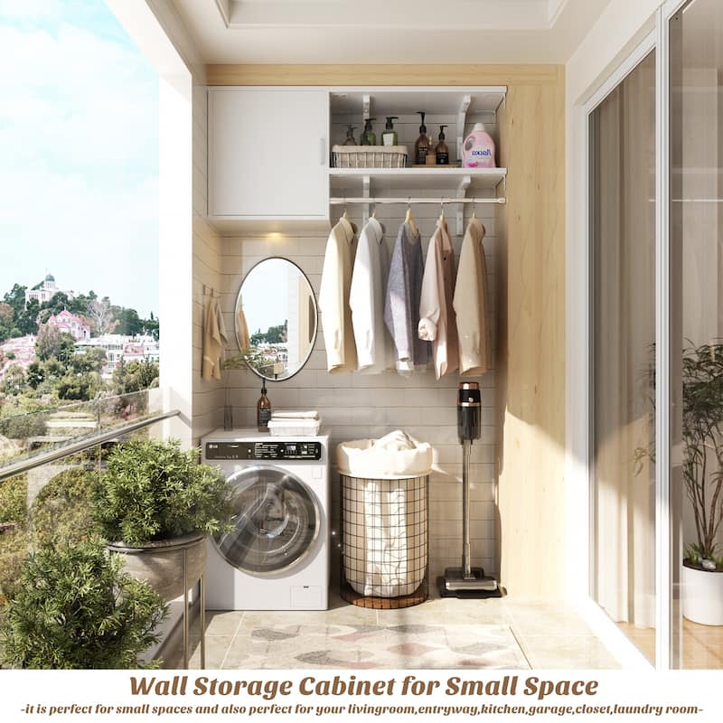 65''W Reversible Laundry Storage Cabinet with Doors and Storage Shelves and Shelf Towers
