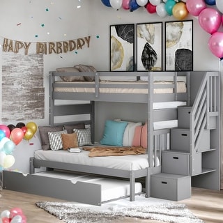 Modern Twin over Twin/Full Bunk Bed With Twin Size Trundle And Maximized Storage Space For Bedroom,Dorm,Adults,Kids