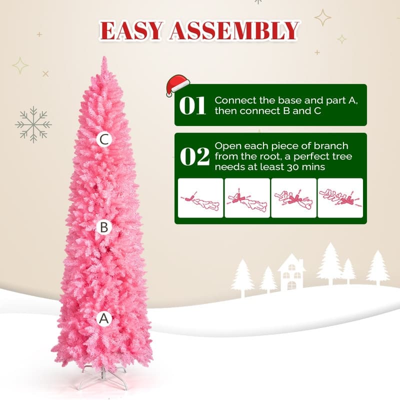 7.5 FT Pink Unlit Artificial Pencil Christmas Tree