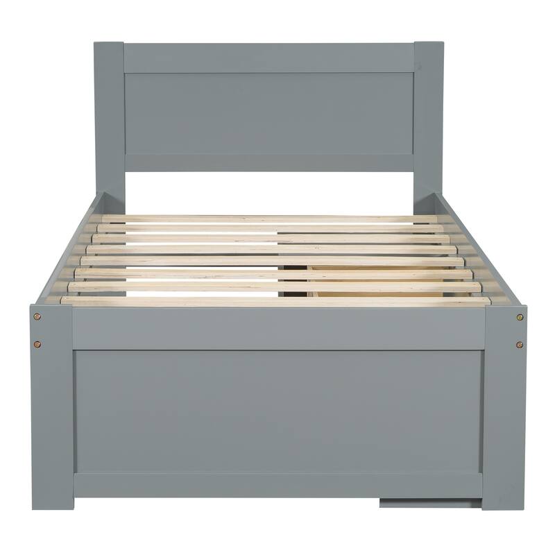 Twin Size Modern Platform Bed with Drawer and Two Storage Shelves