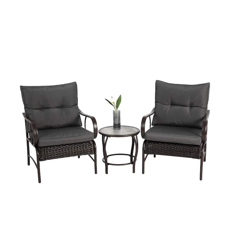 3 Pieces Patio Set Outdoor Wicker Furniture Sets Modern Rattan Chair Conversation Sets with Coffee Table