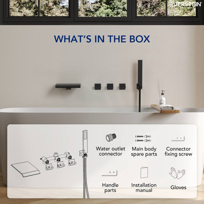 Waterfall Tub Faucet with Rough-in Valve,Wall Mounted Tub Spout with Handheld Shower