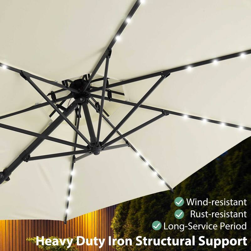 10ft Patio Umbrella Aluminum Offset Outdoor Cantilever Umbrella with 360-degree Rotation, Base Not Included