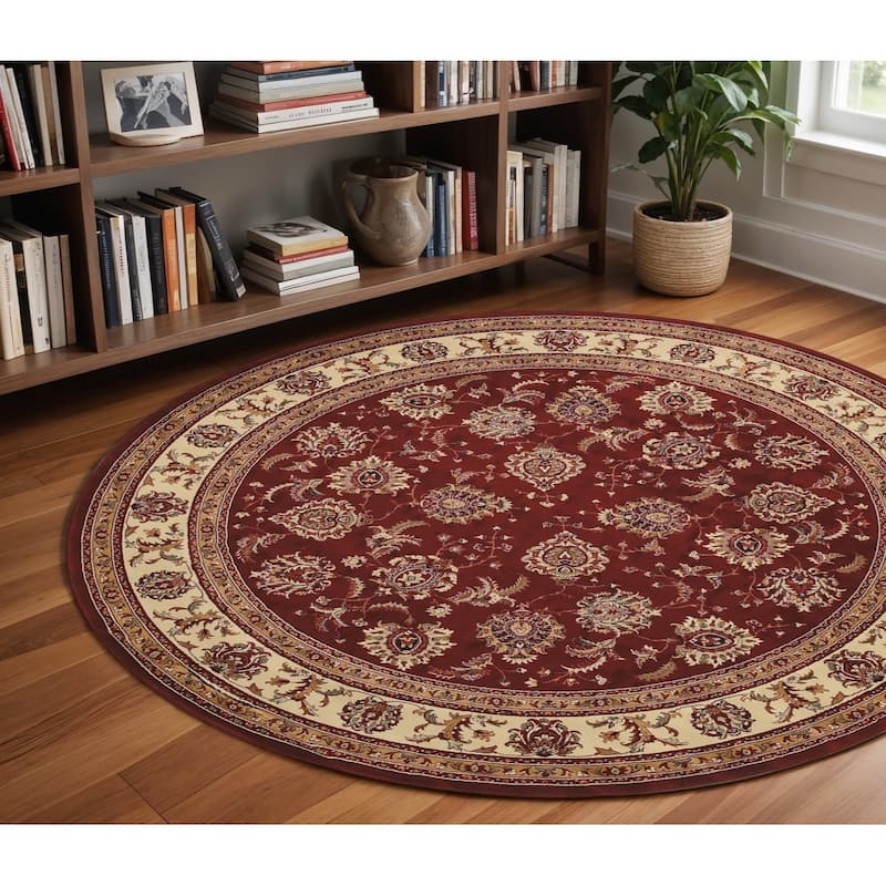 HomeRoots Oriental Traditional Runner Area Rug - Brown/Red - 94.49 in. x 94.49 in.  x 0.43 in. - Round