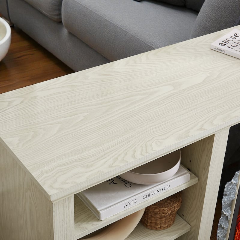 58 Inch Mantel Stone TV Stand for TVs up to 65 Inch, Media Console with Faux Stacked Stone Surround and Open Storage