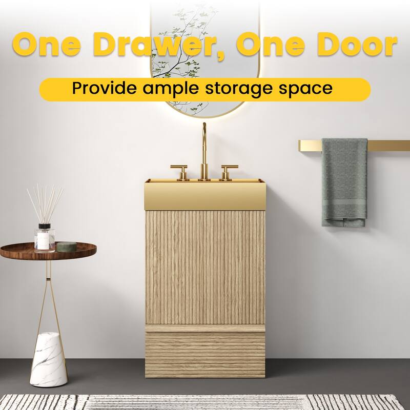 GDFStudio - Gada Stylish 20" Striped Bathroom Vanity with Integrated Stainless Steel Sink and Efficient Storage