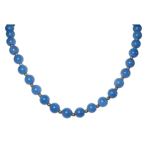 Blue Jade Round Bead Necklace, Bracelet and Earring Set