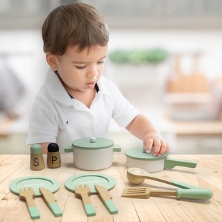 Teamson Kids - Little Chef Frankfurt Wooden Cookware play kitchen accessories - Green