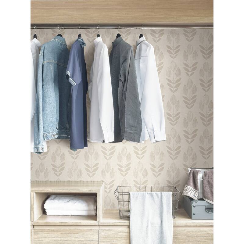 NuWallpaper Cream Folk Tulip Peel & Stick Wallpaper - 216 x 20.5 x 0.025