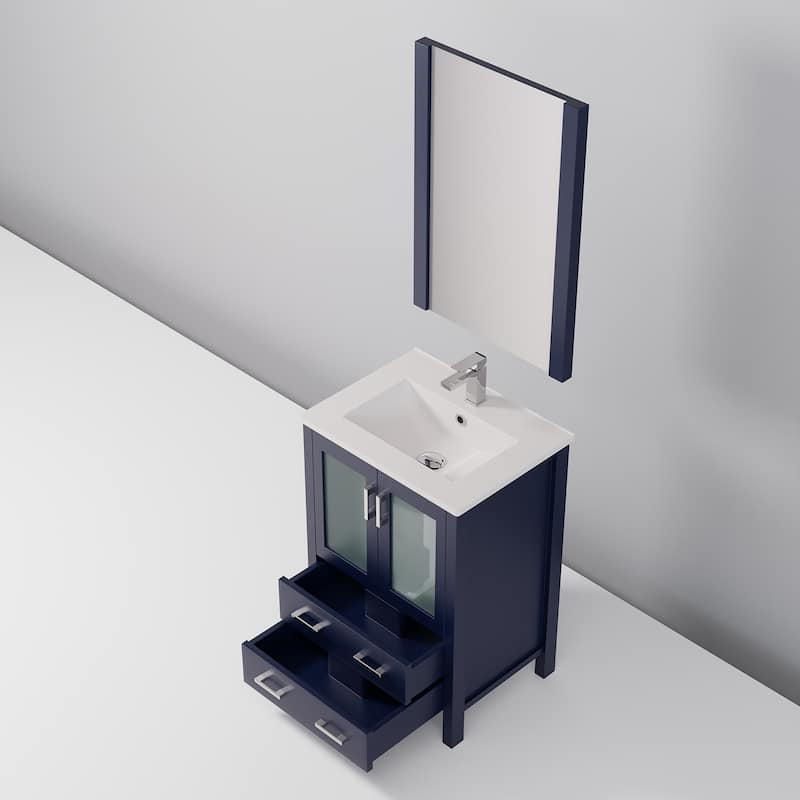 24-Inch Bathroom Vanity with Ceramic Top, Chrome Faucet, Mirror Included - Scratch & Stain Resistant