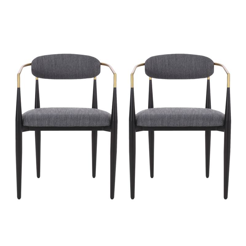 Fabric Upholstered Dining Chair with Open Backrest and Metal Frame, Set of 2