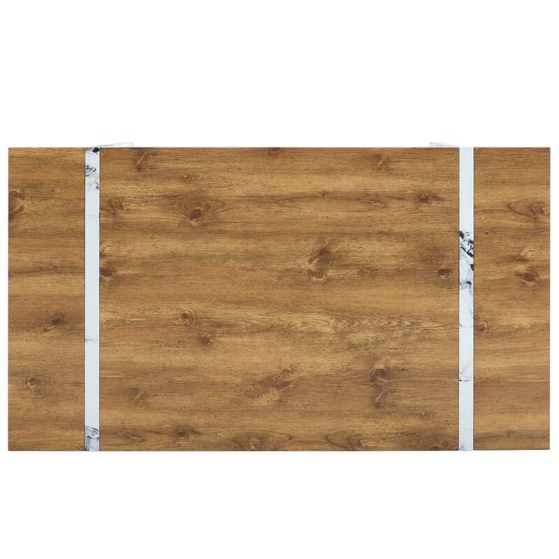 Natural Wood Grain Mdf Dining Table,Wood Textured Desktop,Marble Patterned Table Legs