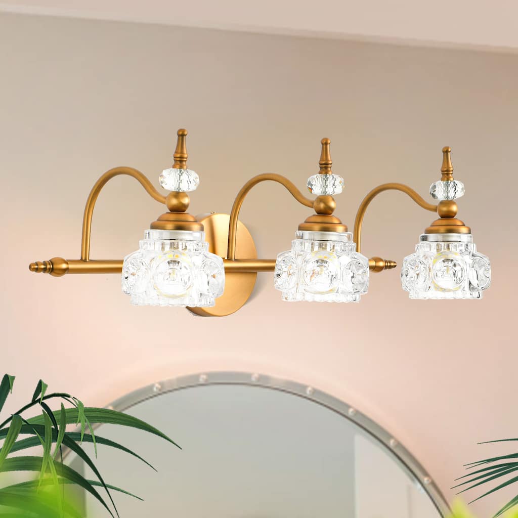 3 Lights Bathroom Lighting,Vintage Bathroom Vanity Light with Crystal Glass Shade