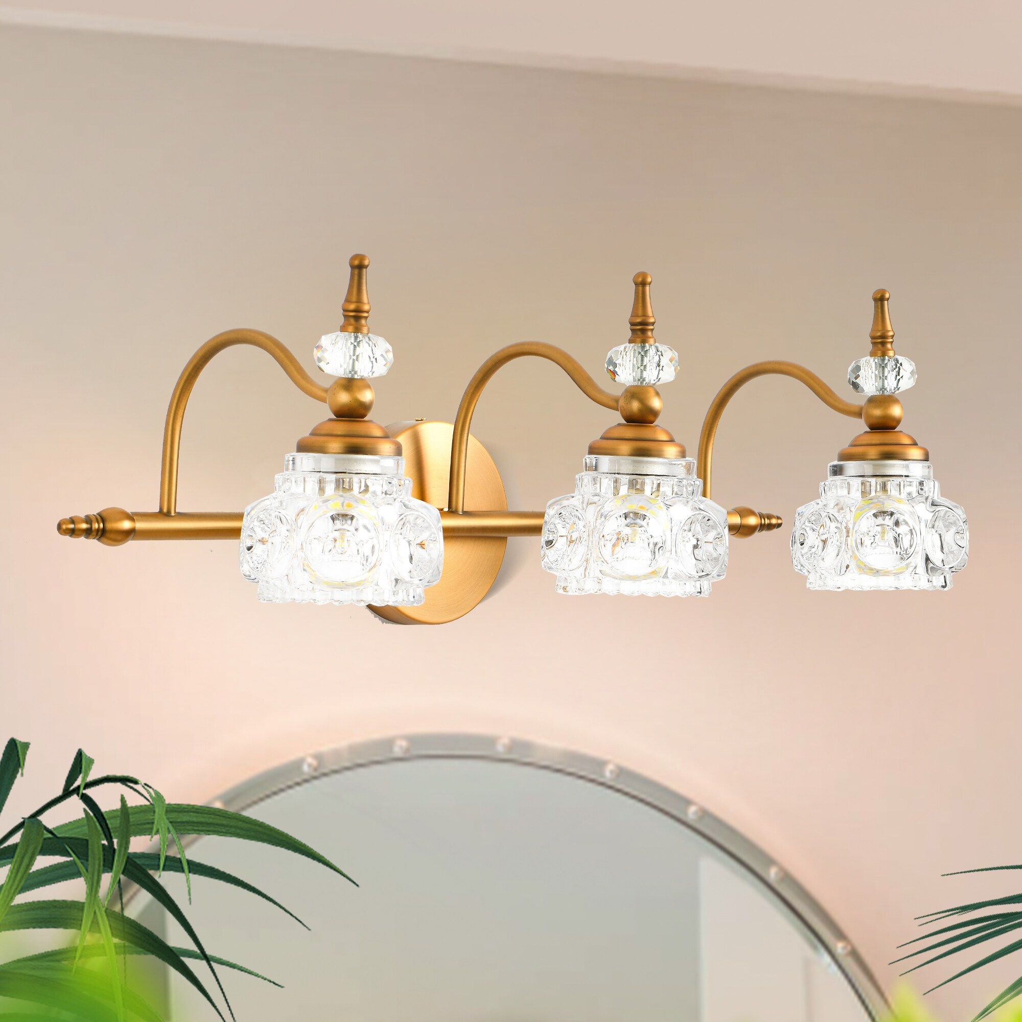 3 Lights Bathroom Lighting Vintage Bathroom Vanity Light with Crystal Glass Shade