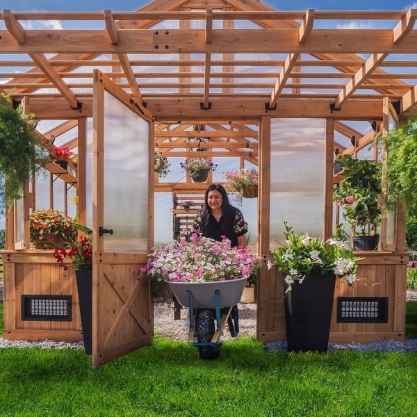 ハーベストフラワーハウス Backyard Discovery Bellerose 11'x7' Cedar Wood Greenhouse with