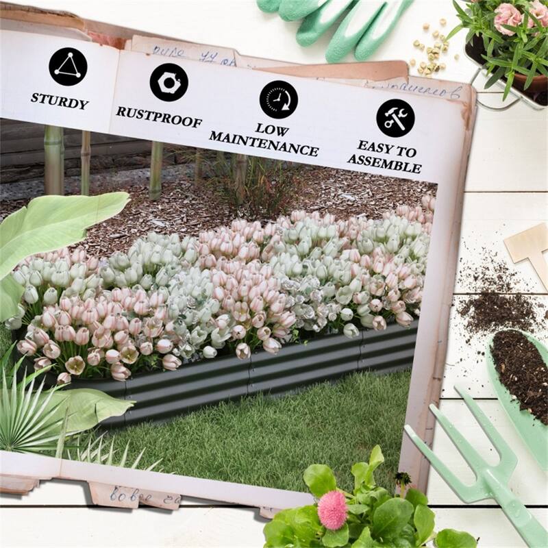 Modular Raised Garden Bed with Galvanized Steel and Drainage - 94.5" L x 24.5" W x 11.75" H