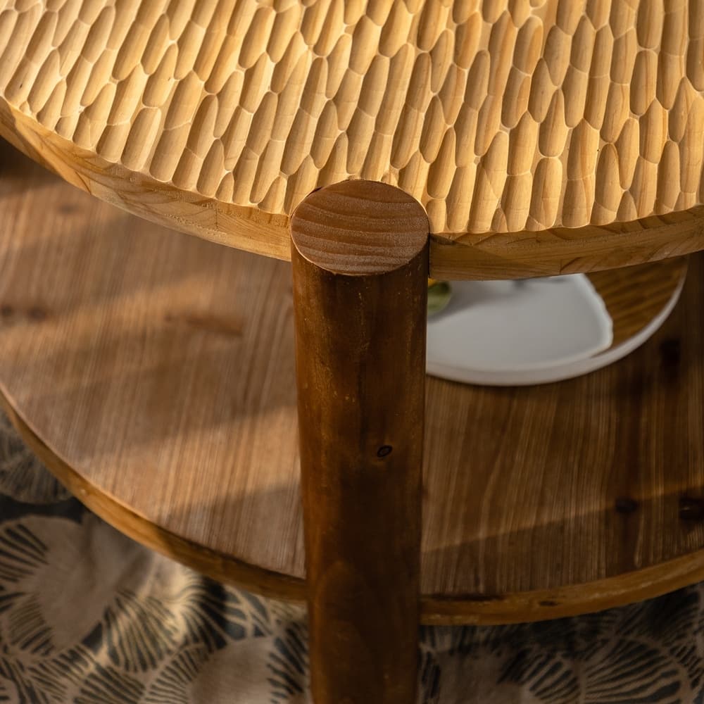 Mid Century Modern 2-Tier Round Coffee Table with Storage Shelf