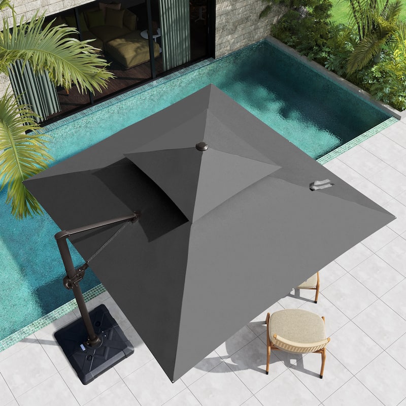 VredHom Double Top Square Patio Cantilever Umbrella with Cross Stand - Dark Gray