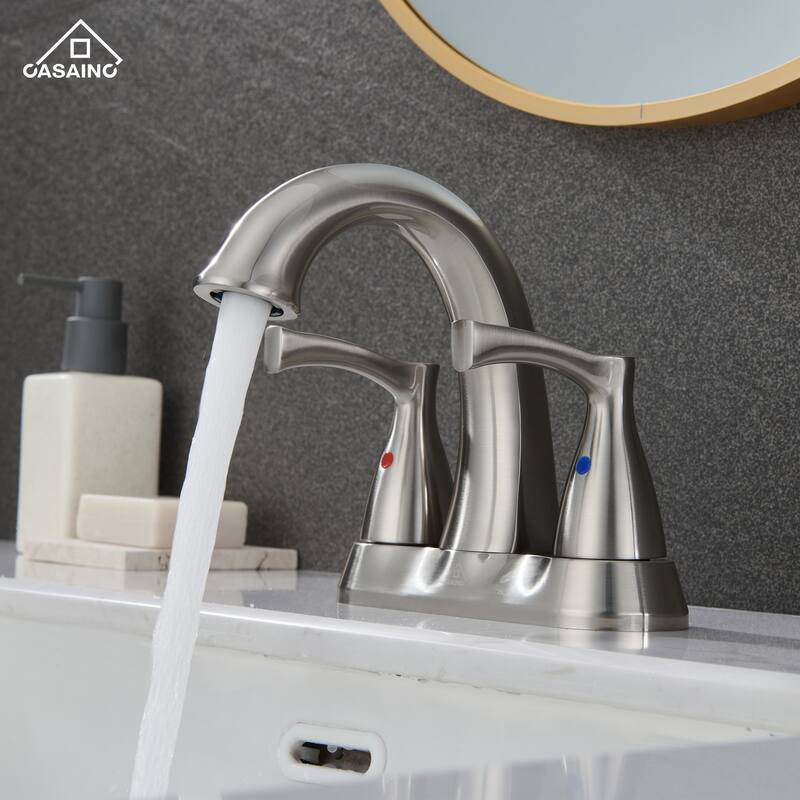 4 in. Centerset Double Handle Bathroom Faucet with Drain Kit Included - Nickel