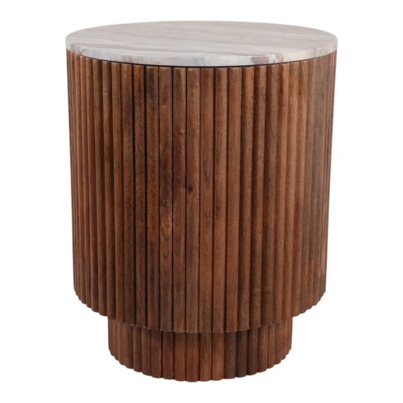 Mango Wood Marble Accent Table Marble Top Fluted Base - 20" Ivory - 16" x 16" x 20"