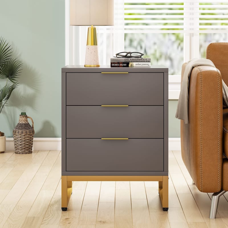 Modern Nightstand with 3 Drawers for Bedroom
