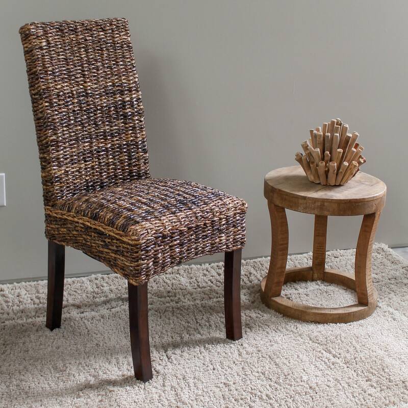 Dining Chairs with Handwoven Abaca Design and Mahogany Frame - Rustic Brown Finish, Set of 2 - 19